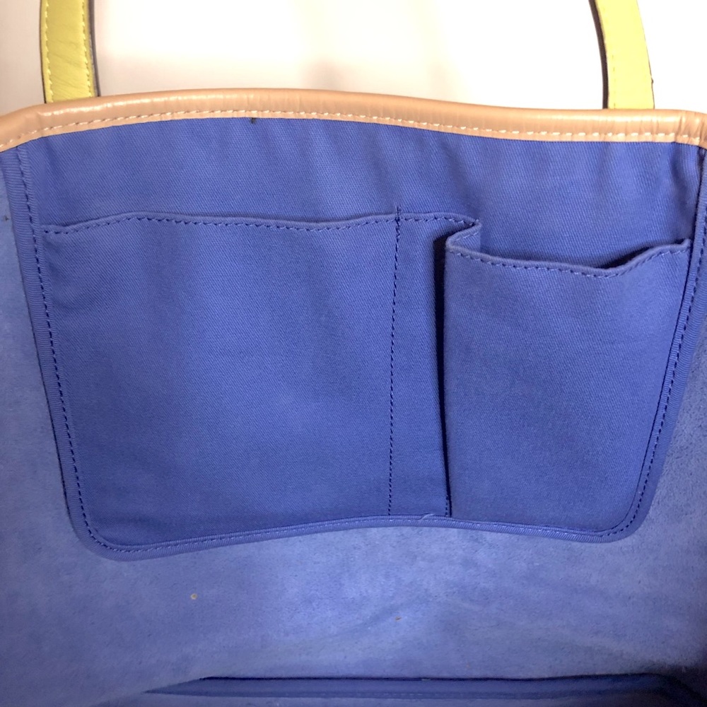 Coach Blue & Yellow Leather Tote Bag - Picture 10 of 13